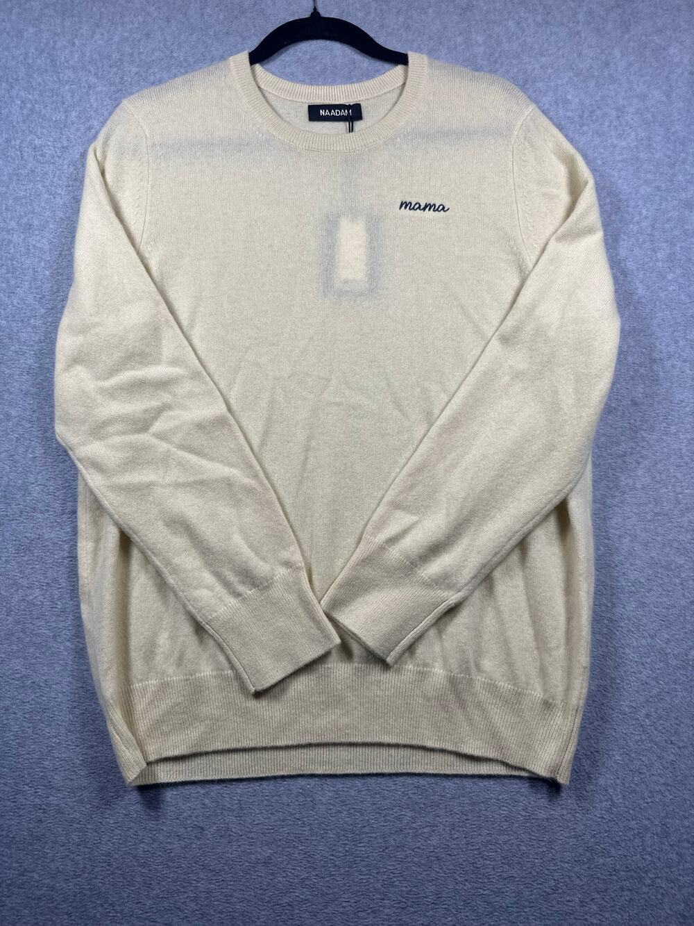 Naadam Mama Cashmere Pullover Sweater Women's Large Light Yellow Knit Crewneck